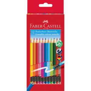Buntstift Radierbare - 12 Farben sortiert mit Radiergummi, Kartonetui