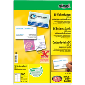 Visitenkarten, 3C, glatter Schnitt rundum, mit abgerundeten Ecken, 225 g/qm, hochweiß, 100 Stück