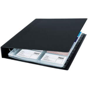 Visitenkarten-Ringbuch - zweireihig, A4, schwarz, matt, mit 20 Sichthüllen, Register A-Z, 4-Ring-Mechanik