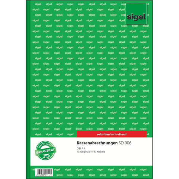 Kassenabrechnungen - A4, 1. und 2. Blatt bedruckt, SD, MP, 2 x 40 Blatt