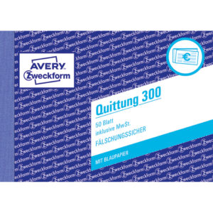300 Quittung inkl. MwSt. - A6 quer, MP, BL, fälschungssicher, 50 Blatt