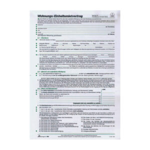 Wohnungs-Einheitsmietvertrag, 4 Seiten, gefalzt auf DIN A4 + Wohnungsgeberbescheinigung