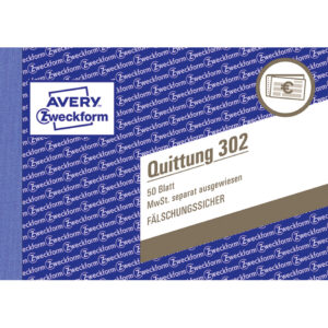 302 Quittung MwSt. separat ausgewiesen - A6 quer, MP, fälschungssicher, 50 Blatt, weiß