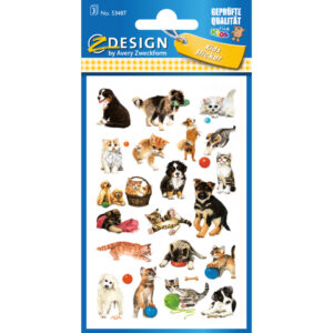 Z-Design 53487, Kinder Sticker, Katzen, Hunde, 3 Bogen/63 Sticker