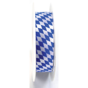 Zier Acetatband - 25 mm x 25 m, Raute, weiß/blau