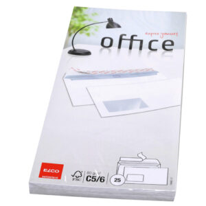 Briefumschlag Office - C5/6, hochweiß, haftklebend, mit Fenster, 80 g/qm, 25 Stück