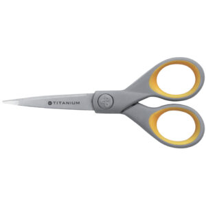 Schere Titanium Super, rostfrei, abgerundet, gerade, asymmetrisch, grau/gelb, 13cm