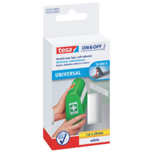 On & Off Klettband - 1 m x 20 mm, weiß, selbstklebend