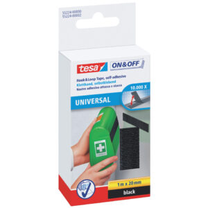 On & Off Klettband - 1 m x 20 mm, schwarz, selbstklebend