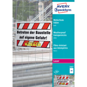 3487 Wetterfeste Folie - A4, spezialbeschichtet, Stärke 0,13 mm, 100 Blatt