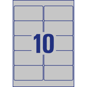 L6012-20 Typenschild-Etiketten - A4, 200 Stück, 96 x 50,8 mm, wetterfest, 20 Blatt silber