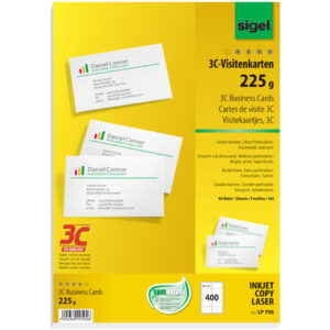 Visitenkarten, 3C, glatter Schnitt rundum, 225 g/qm, hochweiß, 400 Stück