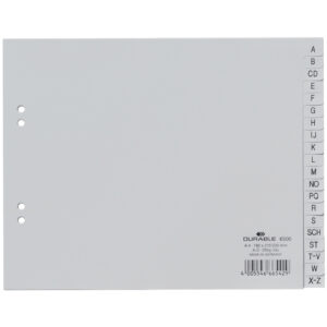 Register - A - Z, PP, grau, A4 halbe Höhe, 20 Blatt