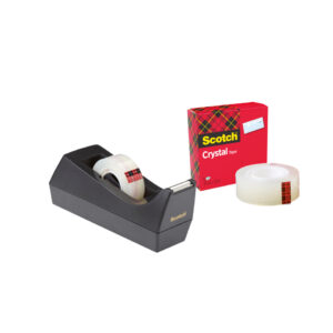 Tischabroller Sparset C38 - inkl. 1 Rolle Crystal Clear Klebefilm 600, schwarz