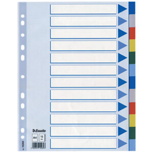 Register - blanko, A4, PP, 12-teilig + Deckblatt, farbig