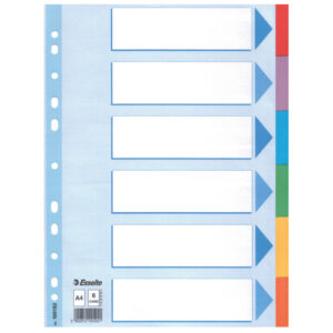 Register - blanko, Karton, A4, 6 Blatt, weiß, farbige Taben