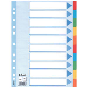 Register - blanko, Karton, A4, 10 Blatt, weiß, farbige Taben