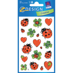 Z-Design 53558, Deko Sticker, Glücks-Marienkäfer, 3 Bogen/57 Sticker