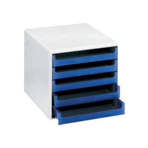 Schubladenbox - A4, 5 offene Schubladen, hellgrau/blau
