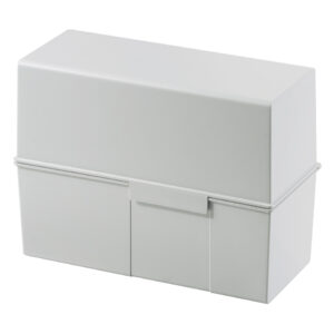 Karteibox DIN A5 quer, max 500 Karten mit Stahlscharnier, lichtgrau