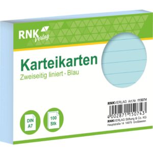 Karteikarten - DIN A7, liniert, blau, 100 Karten