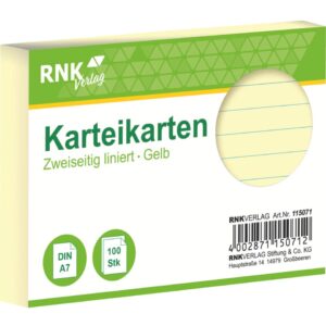 Karteikarten - DIN A7, liniert, gelb, 100 Karten