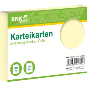 Karteikarten - DIN A6, blanko, gelb, 100 Karten
