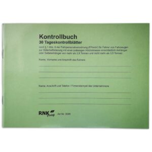 Kontrollbuch mit 30 Tageskontrollblättern, 32 Blatt, DIN A5 quer, Nummerierung