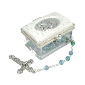 Rosenkranzset - Dose mit Kunsstoffperlen, blau, ca. 40 cm