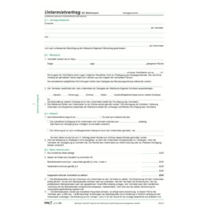 Untermietvertrag für Wohnräume, 4 Seiten, gefalzt auf DIN A4