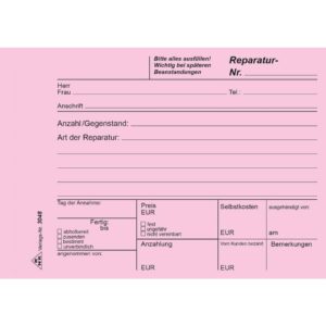 Reparaturschein - Block - SD, 3 x 40 Blatt, DIN A6 quer