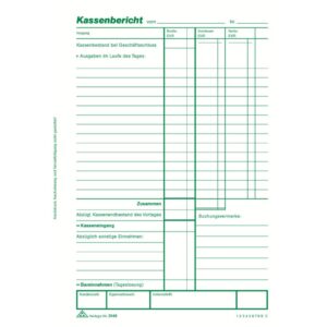 Kassenbericht - Block mit Vorsteuer-Erfassung, 50 Blatt, DIN A5