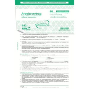 Arbeitsvertrag für gewerbliche Arbeitnehmer - SD, 2 x 2 Blatt, DIN A4, 10 Stück