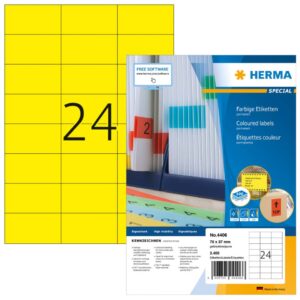 4406 Universaletiketten SuperPrint - 70 x 37 mm, gelb, matt, 2400 Stück
