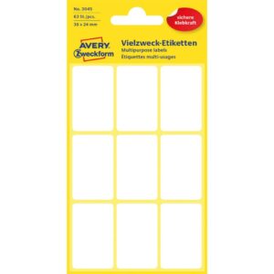 3045 Mini-Organisations-Etiketten, 38 x 24 mm, 7 Blatt/63 Etiketten, weiß
