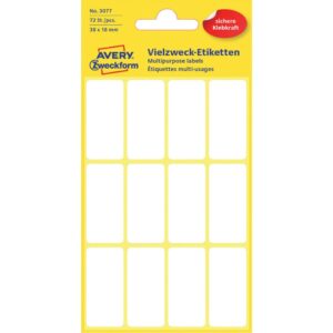 3077 Mini-Organisations-Etiketten, 38 x 18 mm, 6 Blatt/72 Etiketten, weiß