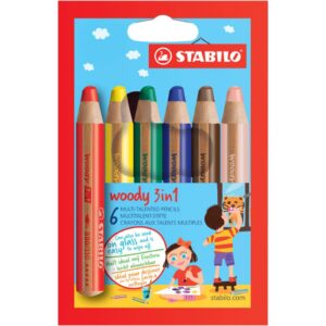 Multitalent-Stift woody 3 in 1 - 6er Pack mit Spitzer, sortiert