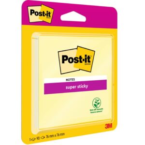 Haftnotizblock Super Sticky Notes, 76x76mm, 90 Blatt, gelb