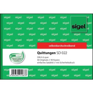 Quittungen mit Sicherheitsdruck - A6 quer, einfaches Satzbild, 1. und 2. Blatt bedruckt, SD, MP, 2 x 40 Blatt