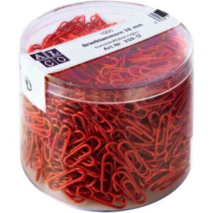 Briefklammern - Metall, kunststoffüberzogen, 26 mm, rot, 1000 Stück