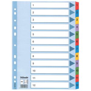 Zahlenregister - 1-12, Karton, A4, 12 Blatt, weiß, farbige Taben