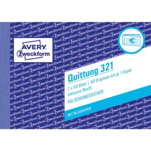 321 Quittung inkl. MwSt. - A6 quer, MP, BL, fälschungssicher, 2 x 50 Blatt, weiß