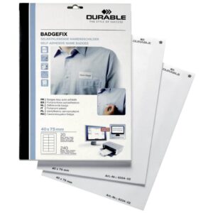 Selbstklebe-Namensschild BADGEFIX, Acetatseide, weiß, 75 x 40 mm, 240 Schilder