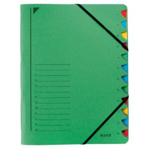 3912 Ordnungsmappe - 12 Fächer, A4, Pendarec-Karton (RC), 430 g/qm, grün