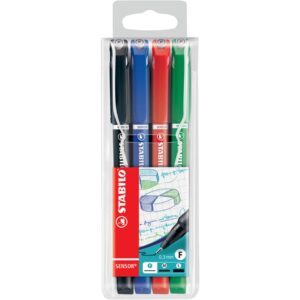 Fineliner mit gefederter Spitze - SENSOR F - fein - 4er Pack - schwarz, blau, rot, grün