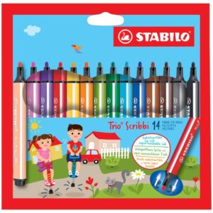 Gefederter Dreikant-Filzstift - Trio Scribbi - 14er Pack - mit 14 verschiedenen Farben