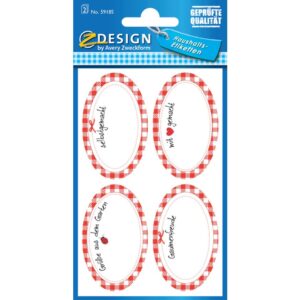 Einmachetiketten Karo - oval, rot/weiß, 8 Stück