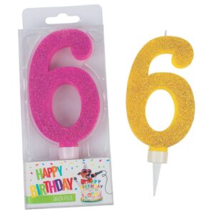 Geburtstagskerze Glitter Zahl 6 - sortiert