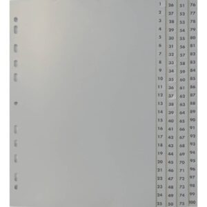 Zahlenregister - 1 - 100, PP, A4, 100 Blatt, 4 Abläufe, grau