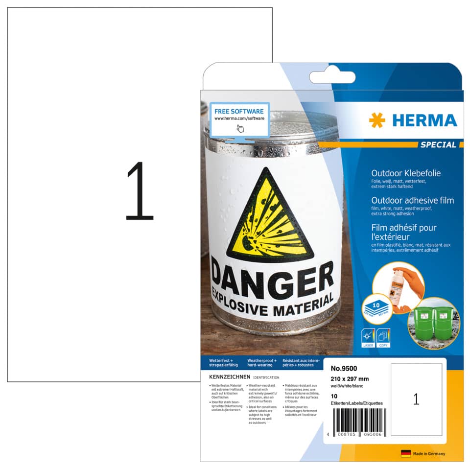 9500 Etiketten A4 Outdoor Klebefolie weiß 210x297 mm Folie matt 10 St.